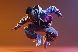 Olympic breakdancer transformed into fluid abstract shapes, AI generated