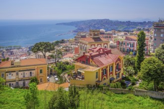 Old villas overlooking the sea on the hillside of Vomero, Naples, Gulf of Naples, Campania, Italy,