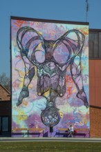 Erotic mural on a school building in Ystad by artist Carolina Falkholt, Skåne County, Sweden,