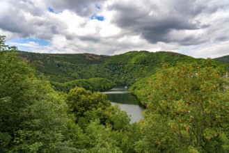 View of the Rursee from the Urfttassperre dam, Eifel National Park, North Rhine-Westphalia,