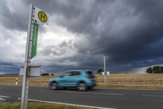 Single stop of bus line 510 between Korbach and Bad Wildungen, country road near Waldeck in North