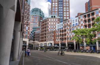 Muzenplein square, residential area in the city centre near Central Station, Skyline, in the city