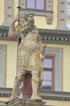 Roman sculpture, warrior with coat of arms, man, lance, knight, lansquenet, historical, Roman,