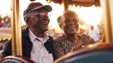 Happy senior african american couple enjoying an afternoon at the carnival, generatvie AI, AI