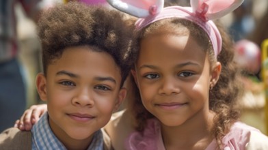 Portrait of a beautiful mulatto brother and sister dressed in their sunday best, generative AI, AI