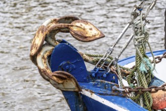 Rusty anchor of a fishing boat, harbour, Bremerhaven, Lower Saxony, Germany, Europe