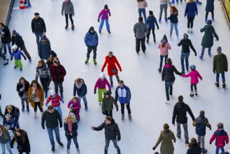 Ice rink at the Zollverein coking plant, Zollverein World Heritage Site, Essen, Germany, Europe