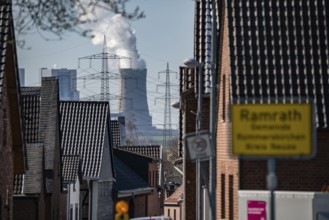 View through the village of Ramrath, town of Rommerskirchen, to the Neurath lignite-fired power