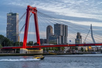 The skyline of Rotterdam, at the Nieuwe Maas, river, skyscrapers, buildings in the city centre,