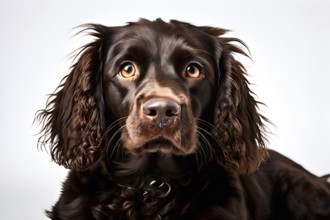 Portrait of american water spaniel, isolated on white background, ai generated, AI generated