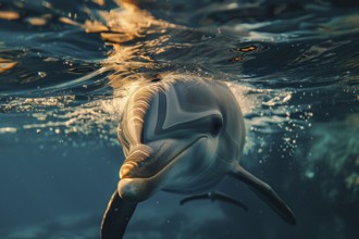 Close up of Dolphin swimming underwater in sea. KI generiert, generiert, AI generated