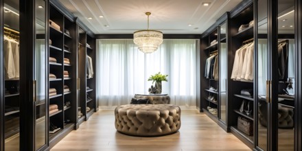 Walk in closet interior in high end style, AI generated