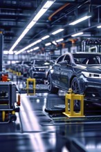 AI generated automotive assembly line in car manufacturing progression with automated machines