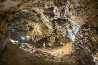 The Hohle Stein cave in the Swabian Alb. Ice age cave in the Achtal valley, site of important