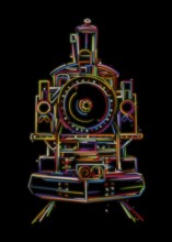 Steam engine, vintage locomotive hand drawn colored vector