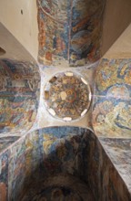 Ceiling frescoes in the Byzantine ruined city of Mystras or Mistra on the Taygetos Mountains,