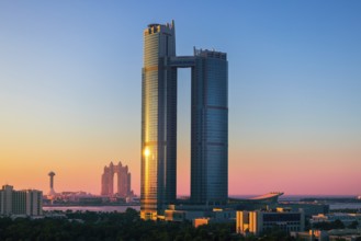 UAE, United Arab Emirates, Abu Dhabi downtown panorama and financial center skyline, Asia