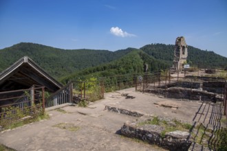 Upper platform of Fleckenstein Castle in Alsace France with a view of the Vosges mountains and the