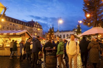 The historic Christmas market on the Neumarkt in front of the Church of Our Lady, Dresden, Saxony,