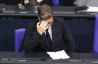 Federal Minister for Economic Affairs Robert Habeck in front of the start of his government