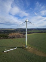 Storm damage, broken wind turbine, Colmitz, Saxony, Germany, Europe