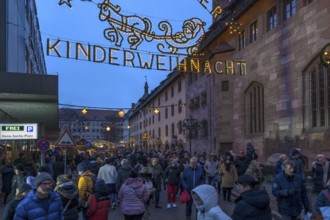 Tourists at the Nuremberg Children's Christmas Market, Nuremberg, Middle Franconia, Bavaria,