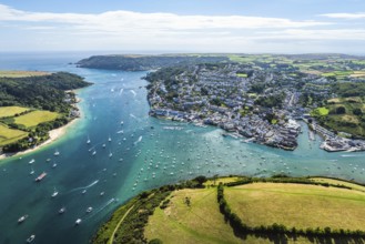 Salcombe and Mill Bay over Kingsbridge Estuary from a drone, Batson Creek, Southpool Creek, Devon,