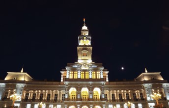 Banat, city of Arad, city centre, city hall at night, illuminated, Romania, Europe