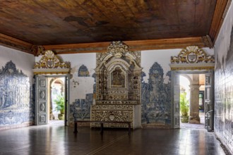 Interior of historic baroque church in the city of Olinda with view of the inner courtyards and