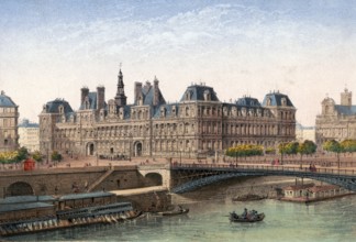 Hotel de Ville, City Hall, Paris in the 19th century, France, Historical, digitally restored