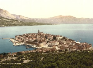 Curzola, today Korcula, general view, Dalmatia, Croatia, Austro-Hungary, digitally restored