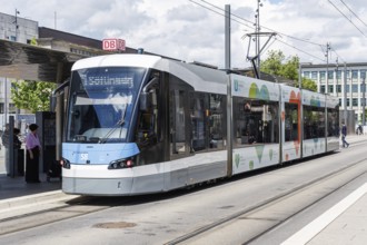 Siemens Avenio M public transport tram at the main station stop in Ulm, Germany, Europe