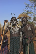 South Ethiopia, in Maco National Park, Mursi tribe, two Mursi boys with painted faces, Ethiopia,