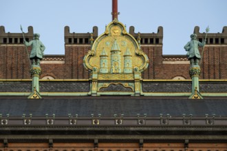 Gilded city coat of arms, town hall in the National Romantic style by Martin Nyrop, Town Hall