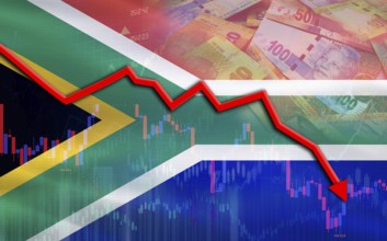 Financial fall of South Africa on economy market. South Africa financial crisis on economic graph