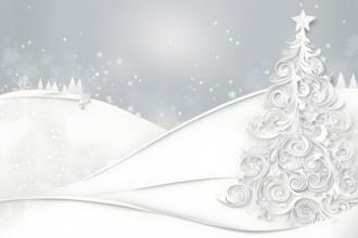 Abstract illustration of a white Christmas card with delicate hand-drawn illustrations, empty space