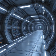 Three dimensional render of futuristic corridor inside a spaceship or space station, AI generated