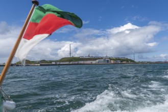 View from south-east to harbour facilities, Unterland and Oberland, offshore island Heligoland,