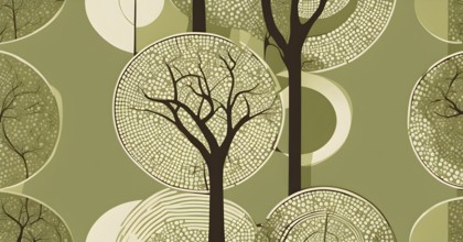 Abstract geometric tree with a circular canopy and a rectangular trunk, arranged in a clean,