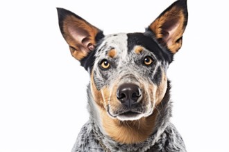 Portrait of Australian Cattle dog in front of white background. KI generiert, generiert AI