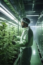 Cannabis cultivation facility in flourishing condition neatly arranged rows of vibrant green