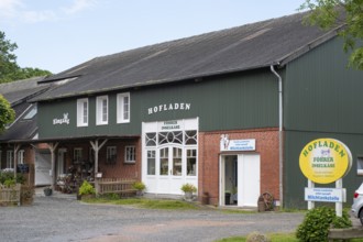 Farm shop with milk filling station and island cheese, Alkersum, Föhr, North Sea island, North