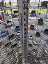 New cars for delivery in the Autoturm, interior view from top to bottom, Autostadt, Volkswagen AG,