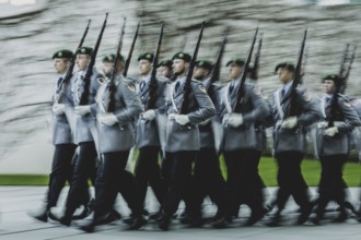 Army soldiers of the guard battalion, photographed during a reception with military honours at the