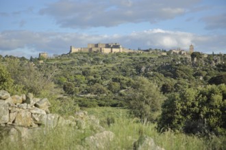 View of castle and landscape with city fortifications of Trujillo, Extremadura, Spain, Europe