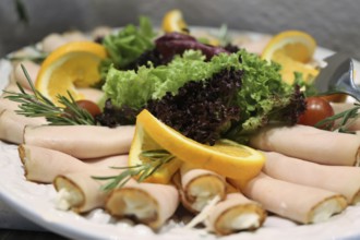 Antipasti: Turkey breast rolls with Waldorf salad