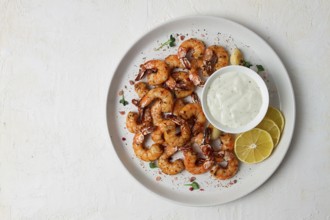 Fried shrimp, headless, with spices, grilled, homemade, no people