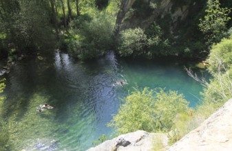 Plunge pool swimming pond, Cueva del Gato, Benaojan, Serrania de Ronda, Malaga province, Spain,