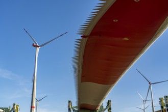 Wind farm near Bad Wünnenberg, construction site, toothing on the rotor blades, so-called