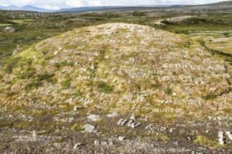 At the Polar Center, Arctic Circle at road E6, 66.33 degree north, Saltfjell, hundreds of cairns